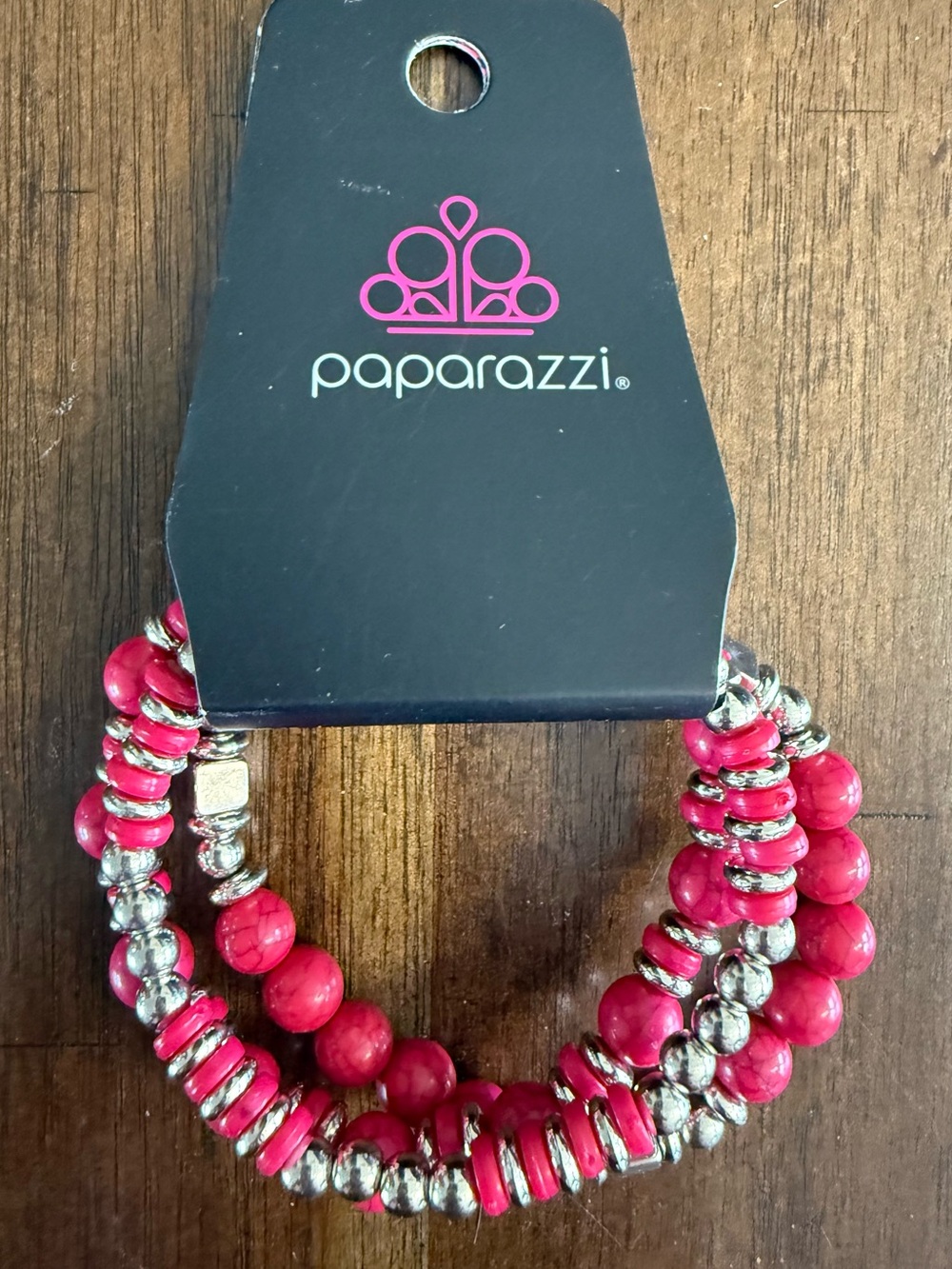 paparazzi Hot Pink and Silver Beaded Stack Bracelet